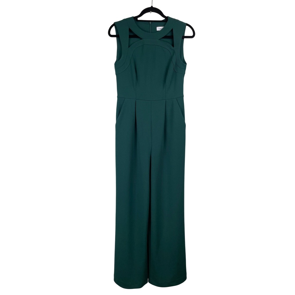 Calvin Klein Forest Green Cutout Neckline Wide Leg Cocktail‎ Jumpsuit 4 Tailored